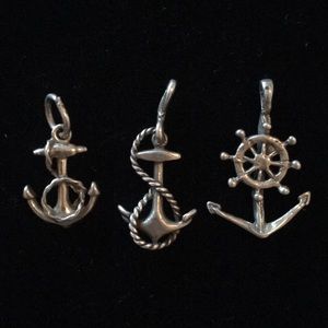 3 Anchor solid Sterling silver charms pendants bundle lot